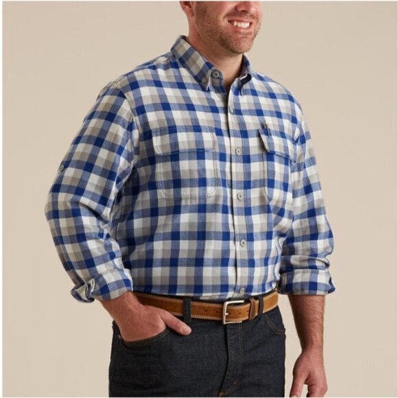 Duluth Trading Co Mens Crosscut Performance Blue Plaid Flannel Shirt-Size L - Picture 1 of 13